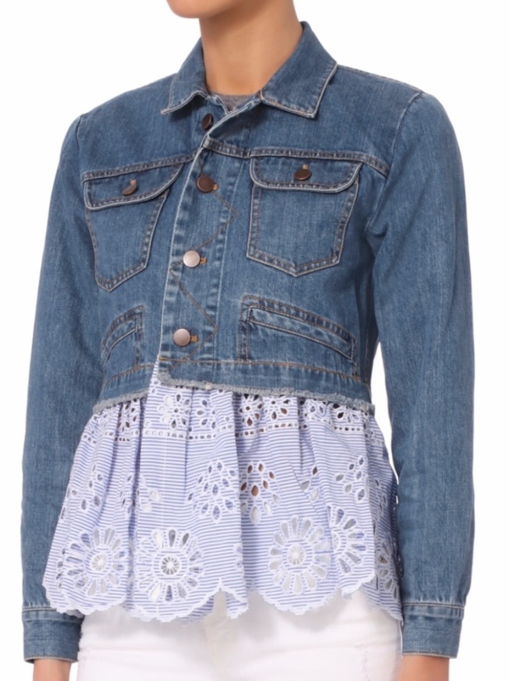 Sea New York Blue Denim Jacket with Light Blue Eyelet Peplum